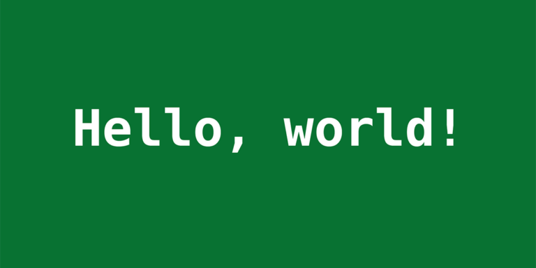 Monospaced (code-style) text saying "Hello, world!"